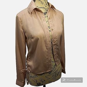 Casual Long Sleeve button-down elegant blouse silky-soft side ties Cropped Pink
